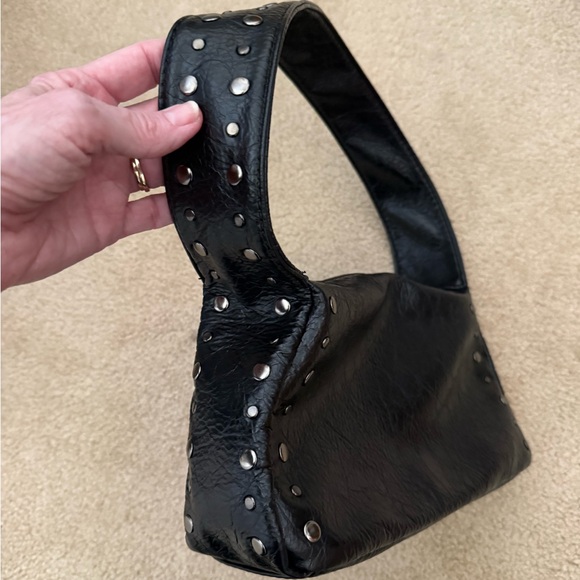 Black Studded Leather Shoulder Bag - Picture 5 of 13